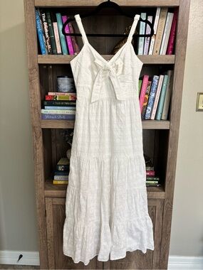 LIKELY Stasia White Eyelet V-Neck Tie Midi Dress, Size 2